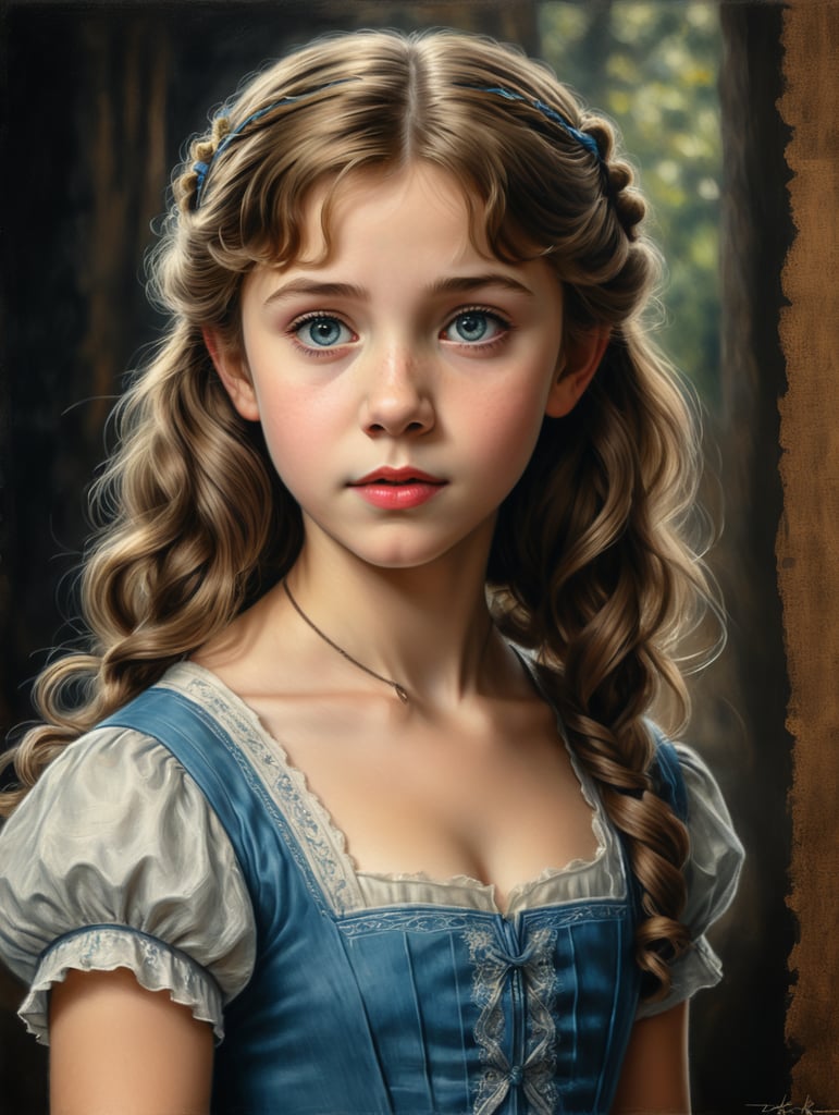 Wendy Darling, 13 yo, simple hand drawn artstyle, by F. Scott Hess, in style by 1930s photo, charcoal art