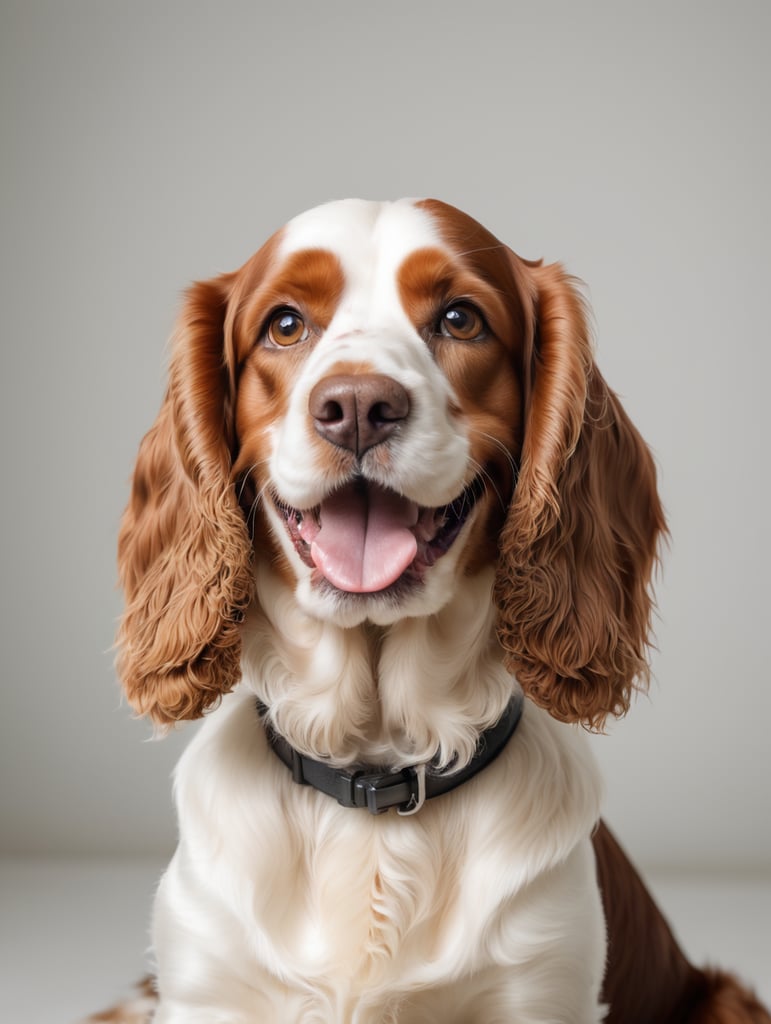 cocker spaniel smiling sitting front camera white background dog pet photography animal portrait happy photogenic