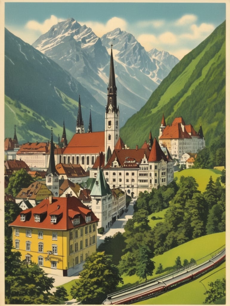Illustration of an Austria in the style of Donald Fraser Gould McGill and a Bamforth postcard