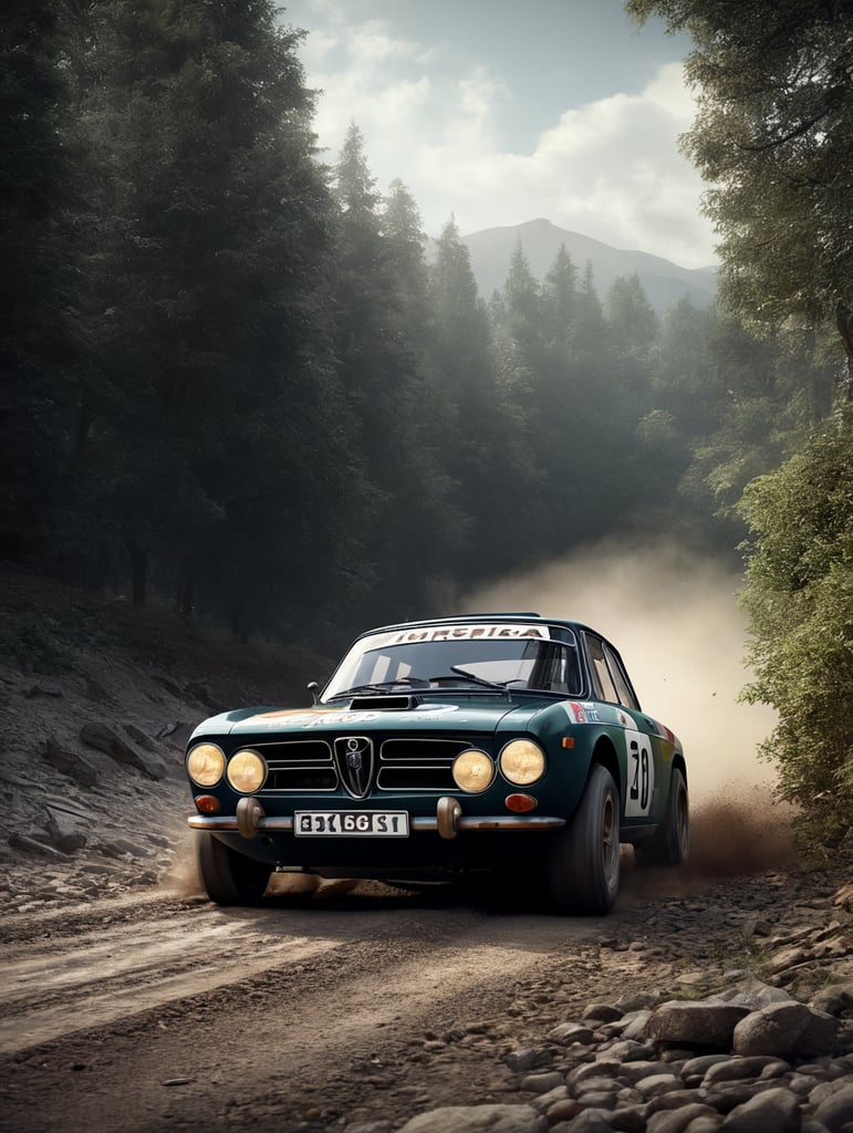 Lancia Fulvia Rally car on gravel track