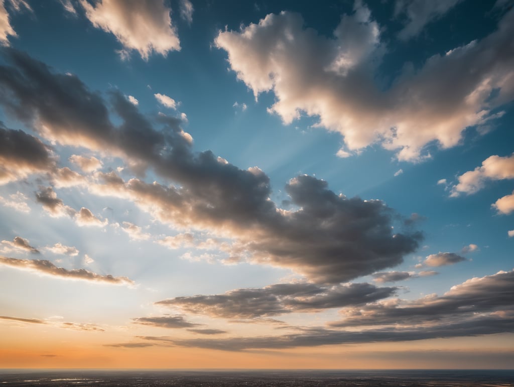 flat sky view, bids in horizon
