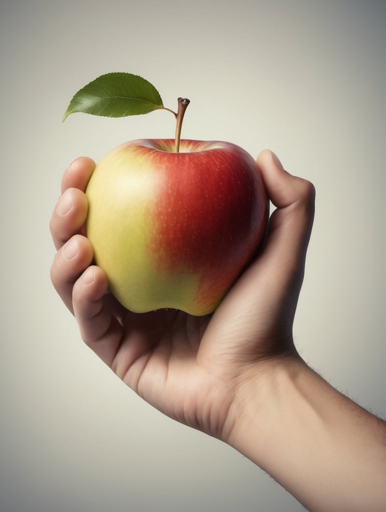 five fingers hand holds an apple