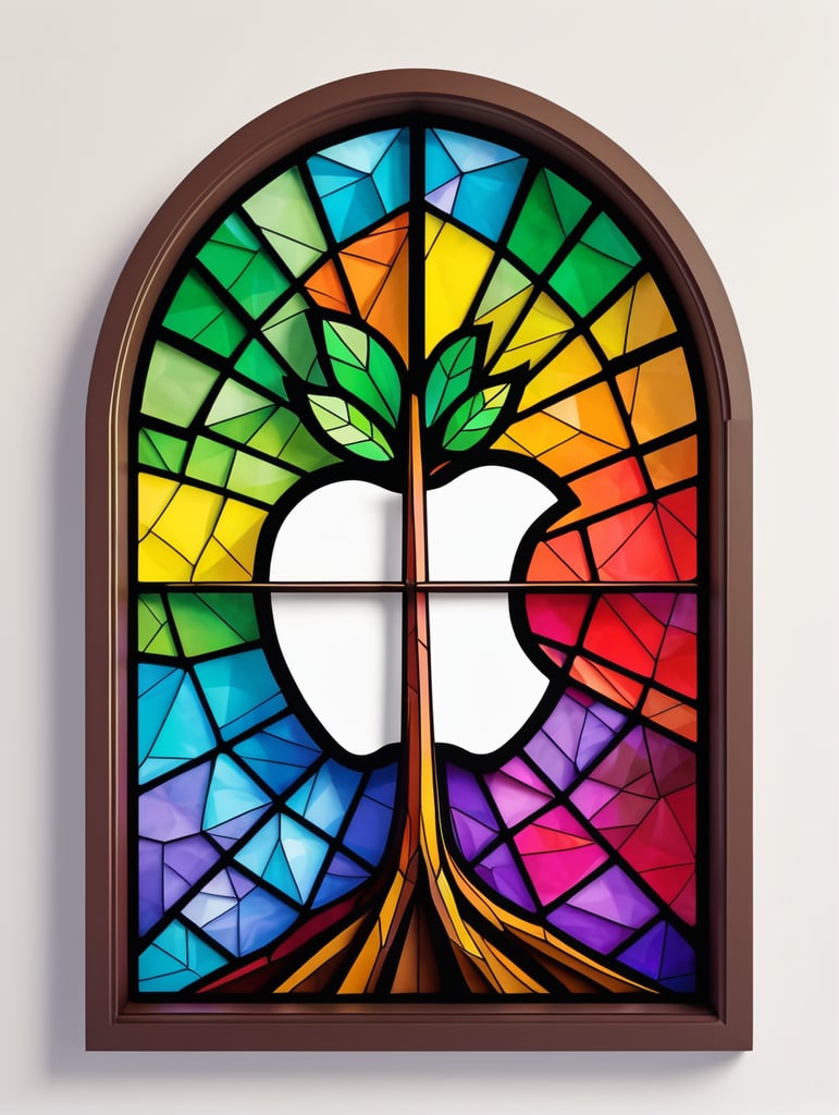 Colorful stained window apple low poly papercraft white background