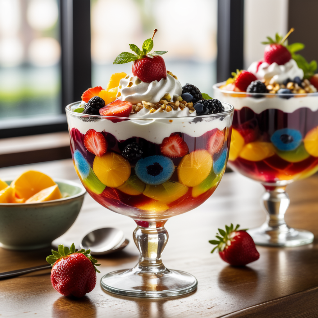 Side view of a sundae glass bowl full of food.