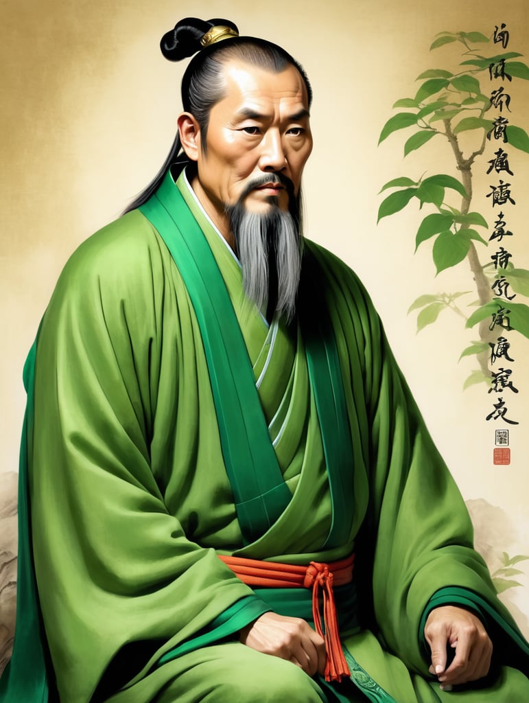 Ancient Chinese Green clad middle aged man