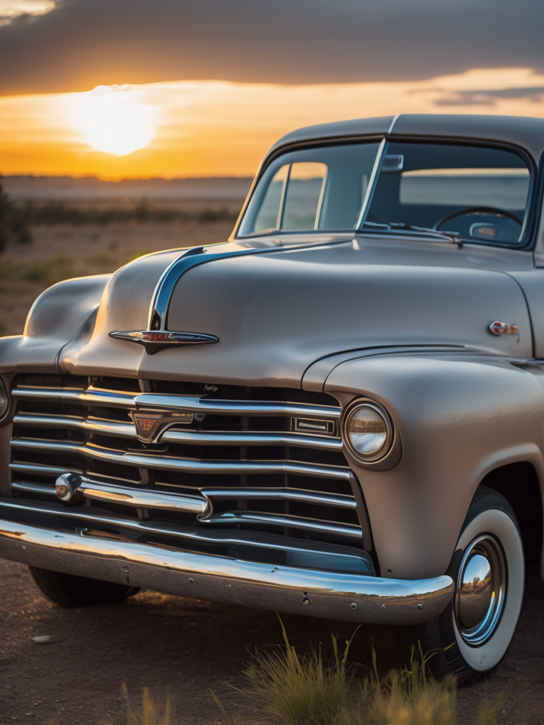 Vintage Pickup Glows at Sunset