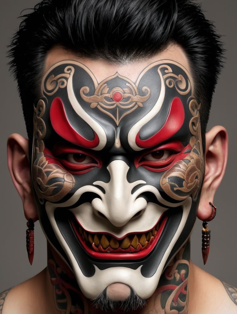 Hanya mask tattoo Japanese more 3d , nice red highlights