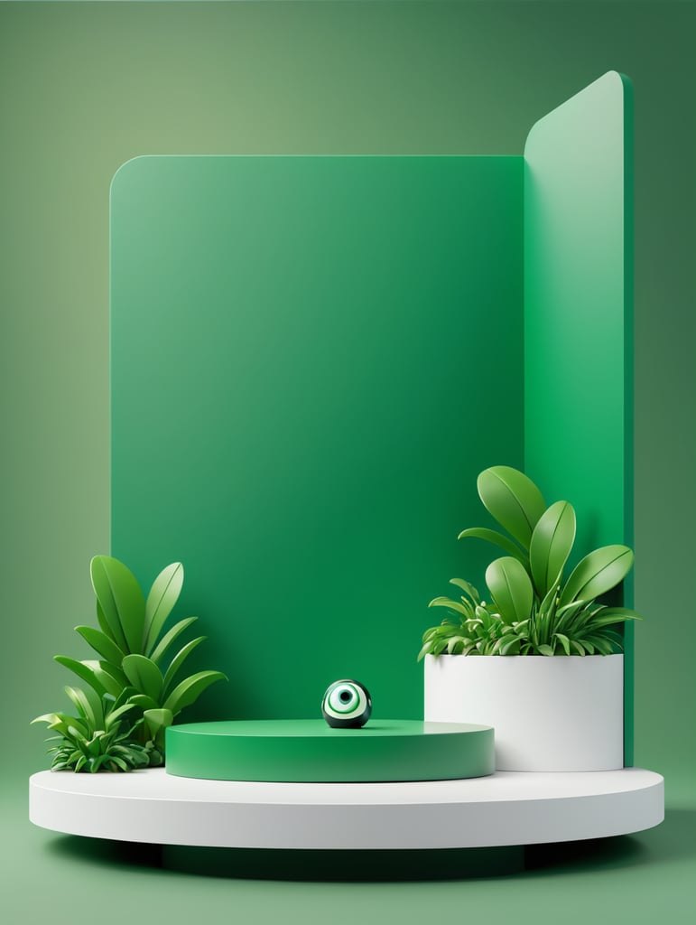 Modern minimal layout podium display green background 3d rendering