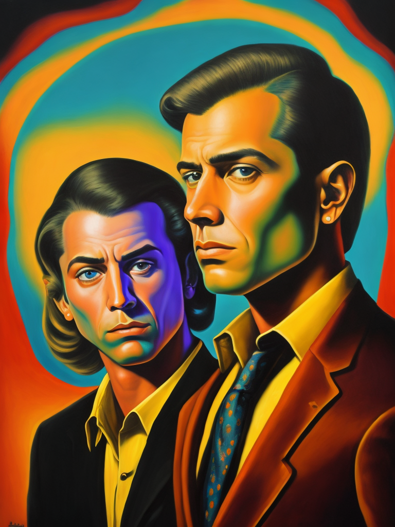 a twins, style of Ed Paschke, Painting, Oil, Portrait, Expressionism, Abstract, USA