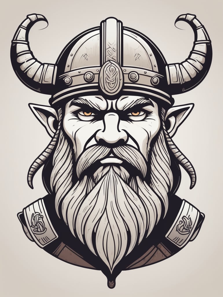 draw a single viking stylistic simple line character with cartoon style holding a shrimp and a mug of beer