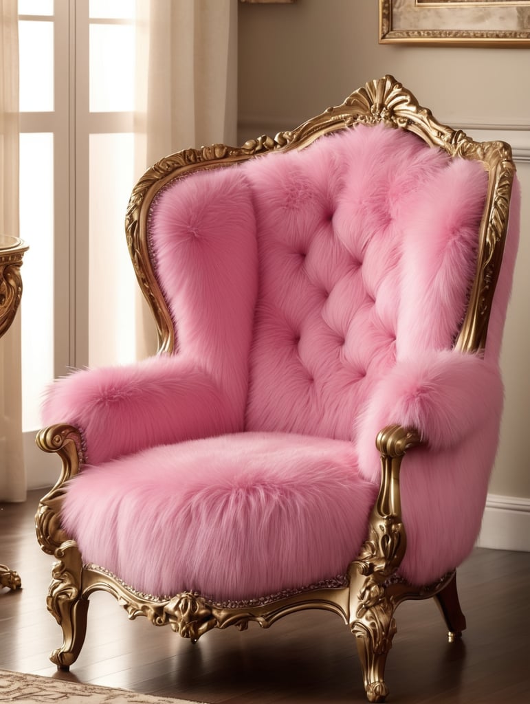 a victorian armchair made of pink fur