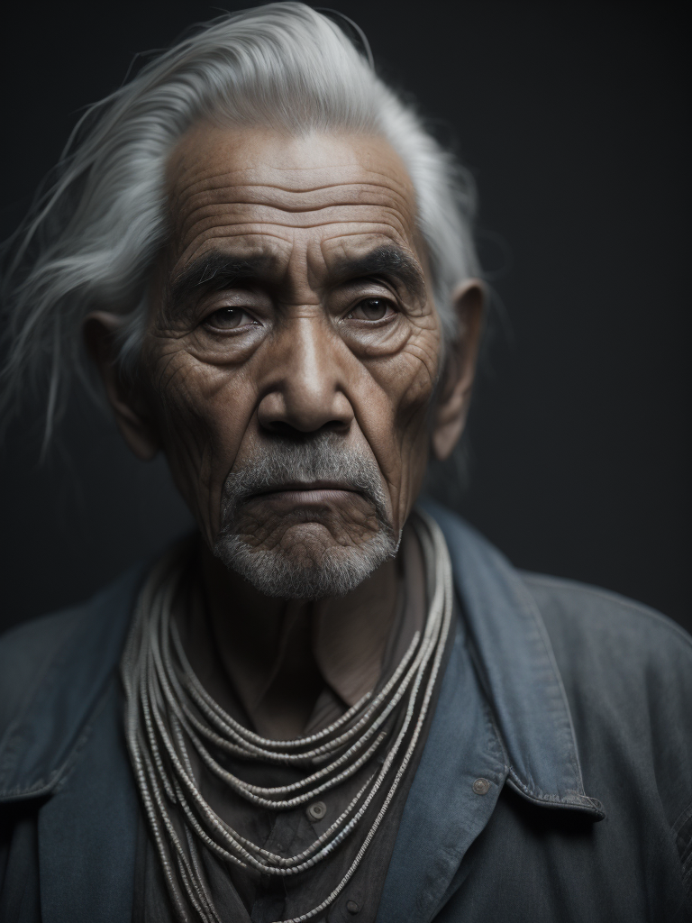 Portrait of a tribal elder with a face tattoo, photography, beautiful, black background, colorful, realistic, masterpieces, top quality, best quality, official art, beautiful and aesthetic