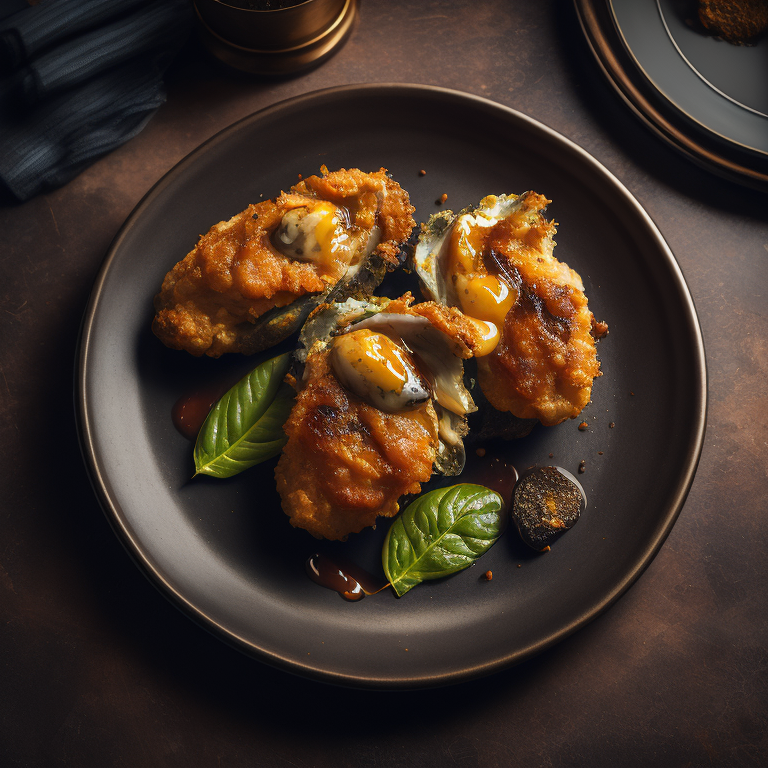 Marketing photo of delicious Chicken Fried Oysters on a plate, for use on a restaurant's website.