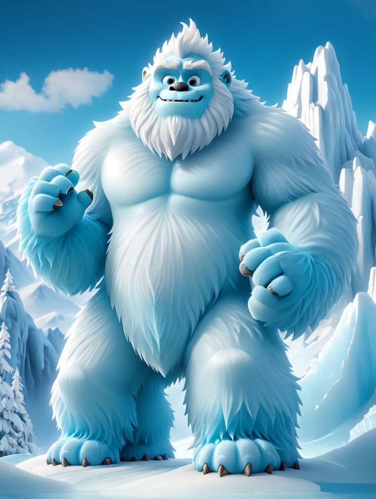 Glacial yeti description the glacial yeti is a towering ice creature that glistens with frost in 8k detail, watch as ice crystals form and shatter realistically as it moves through its frigid habitat
