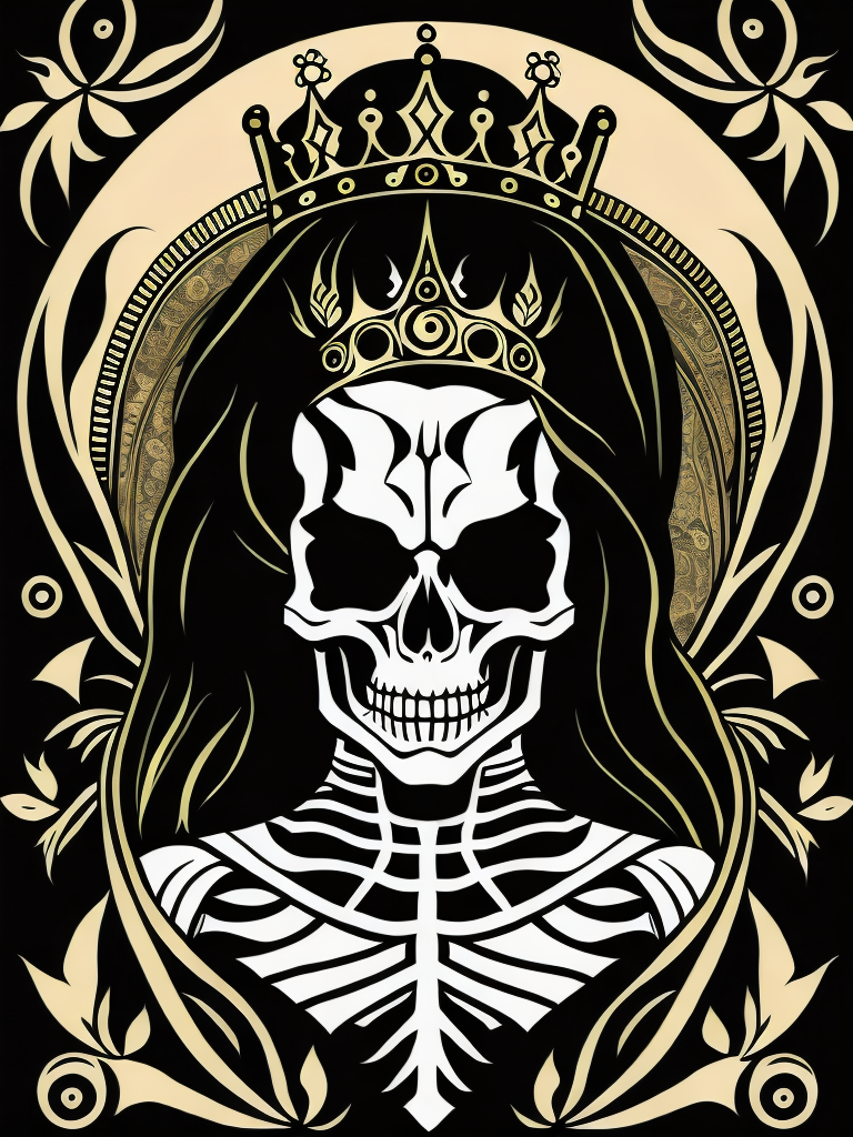 A vector art of a queen skeleton tattoo