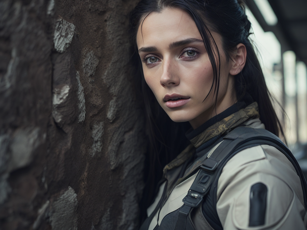 super soldier girl, slim, full detail face, killing eyes, europeans girl, white women, white skin, pretty face, small hip, narrow waist, xmech, high detail, realistic, photo quality, high quality, (photorealistic:1.4), science fiction, highly detailed, masterpiece, high-quality shadow, (face closeup)