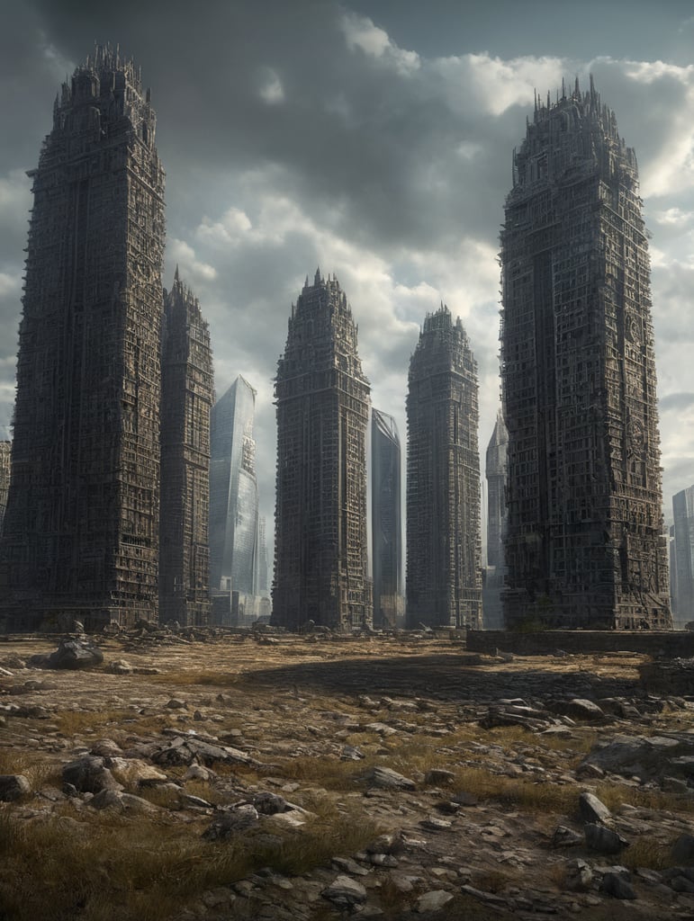 skyscrapers, stone, kukuruz, deserted field