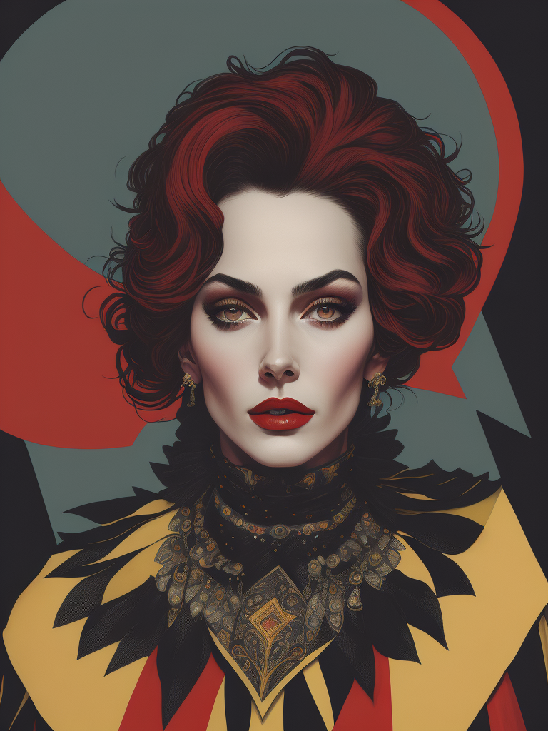 harlequin portrait, painting, illustration, Lithography, Pop-art, style of Richard Lindner