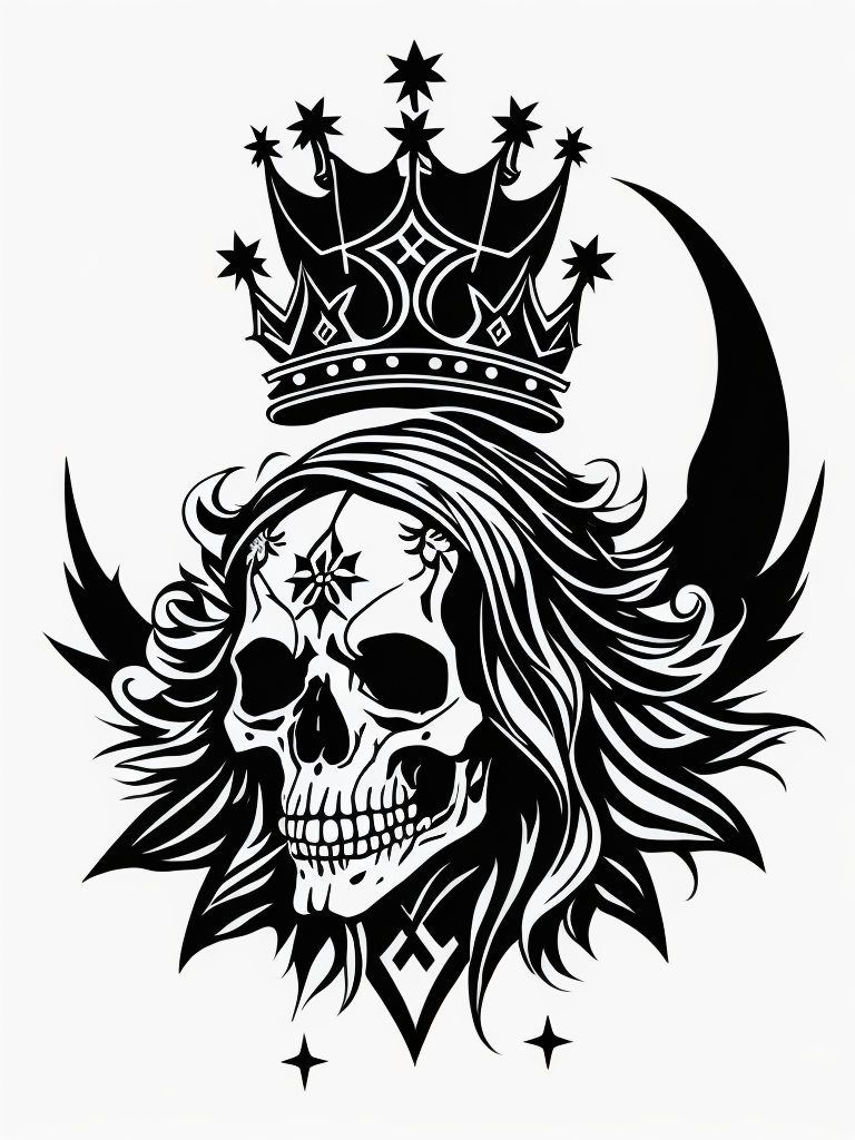 A vector art of a queen skeleton tattoo