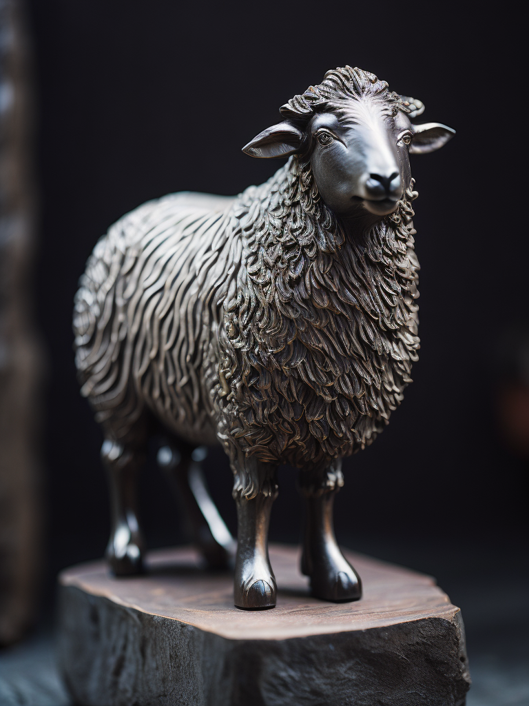 Small ebony carved sheep statue, handmade, clear details, professional woodcarver work