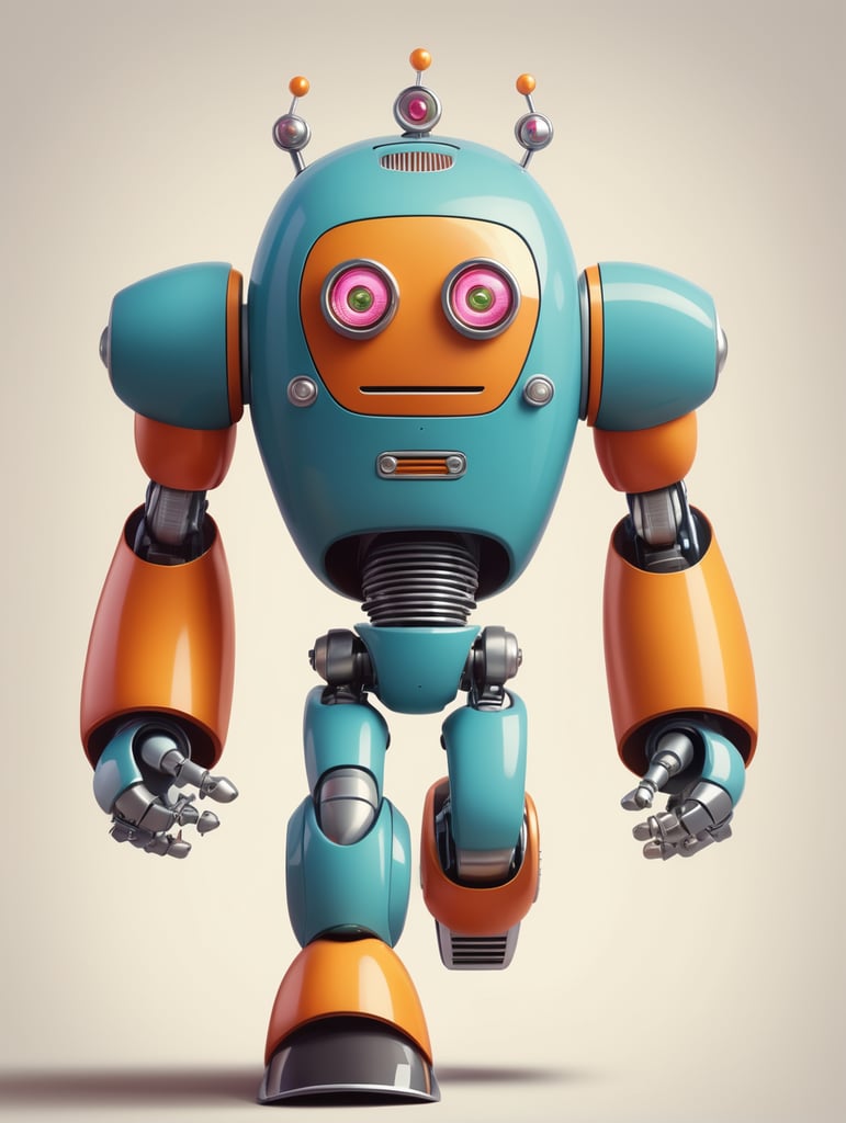 60s cartoon style robot, vibrant colors, devinart, smooth, running, facing forward