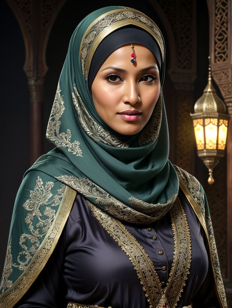 wanita muslim asia tenggara berusia 40 tahun menggunakan hijab dengan pakaian syari difoto seluruh badan