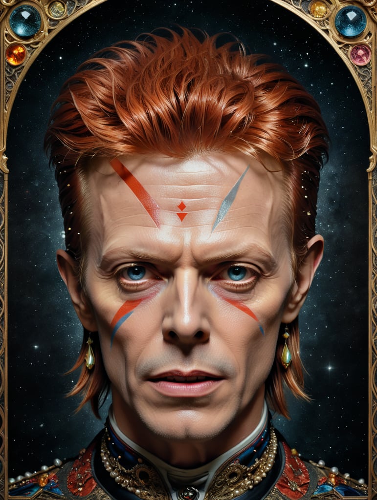 David Bowies Kopf wie eine Tarotkarte von A.E. Waite