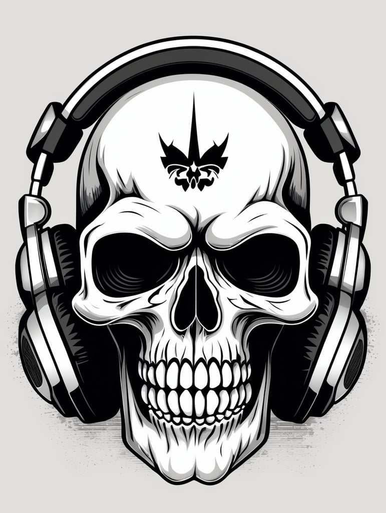 Black and white game over Skull Gaming Logo, vector illustration, vintage dead head or skull of gamer in headphones, vector image