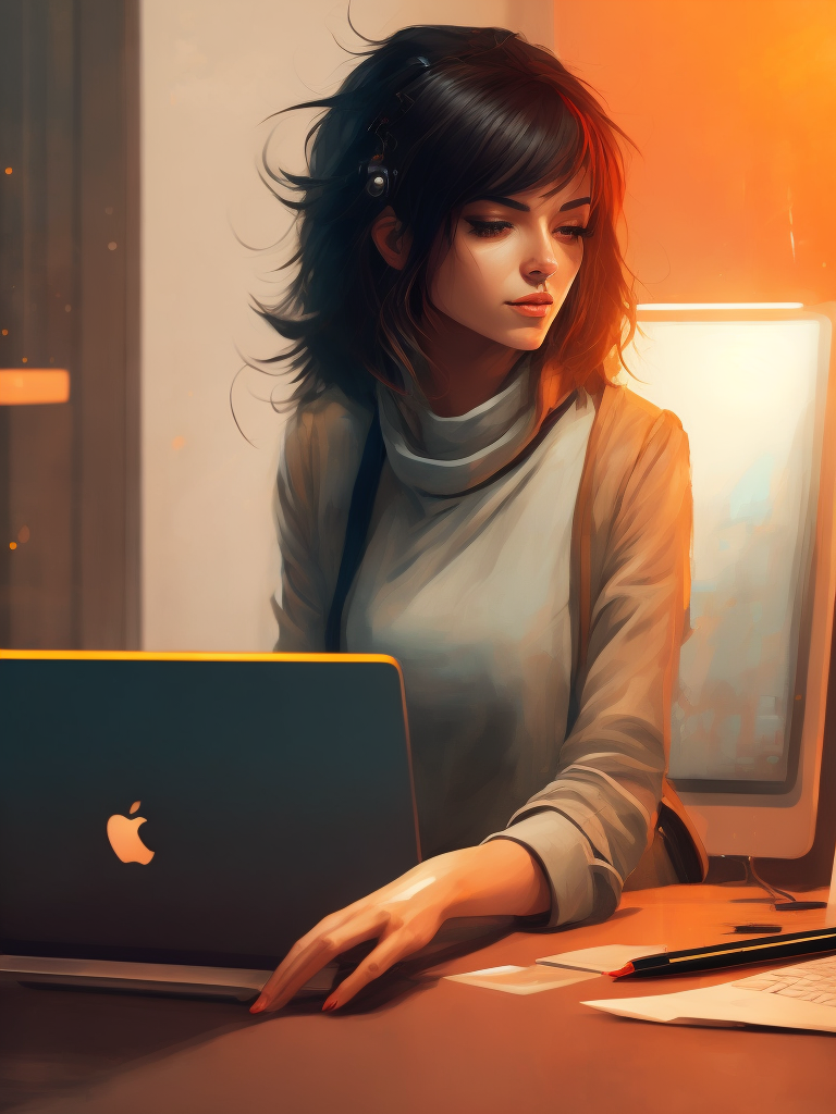 Cute white mouse look like a human stylized as a software engineer near the computer. Large free space on the left half of image. High key. White color.