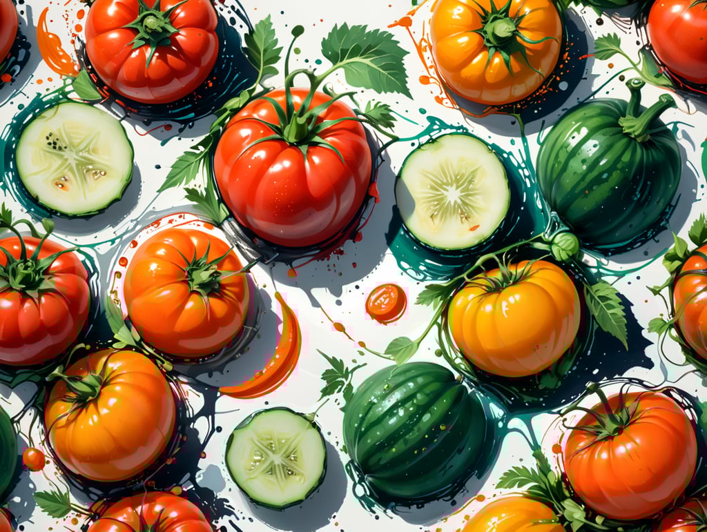 seamless pattern with tomatos carrot cucumber paprika on light background