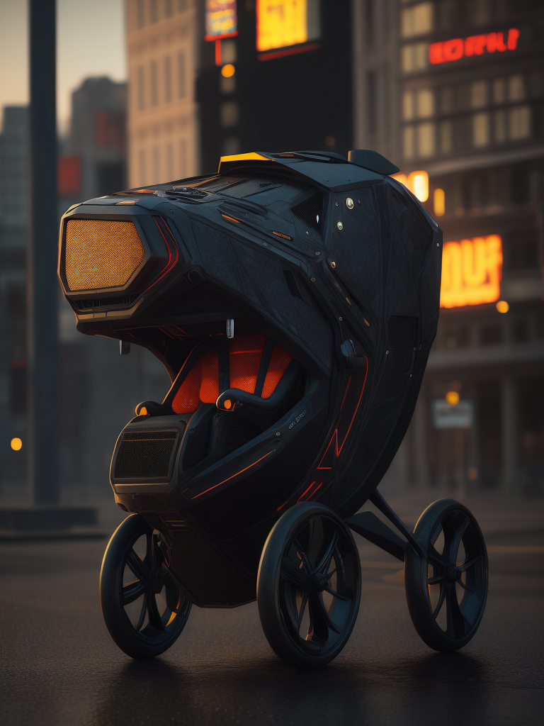 futuristic Stroller, cyberpunk, concept, ultra realistic 3D render, octane