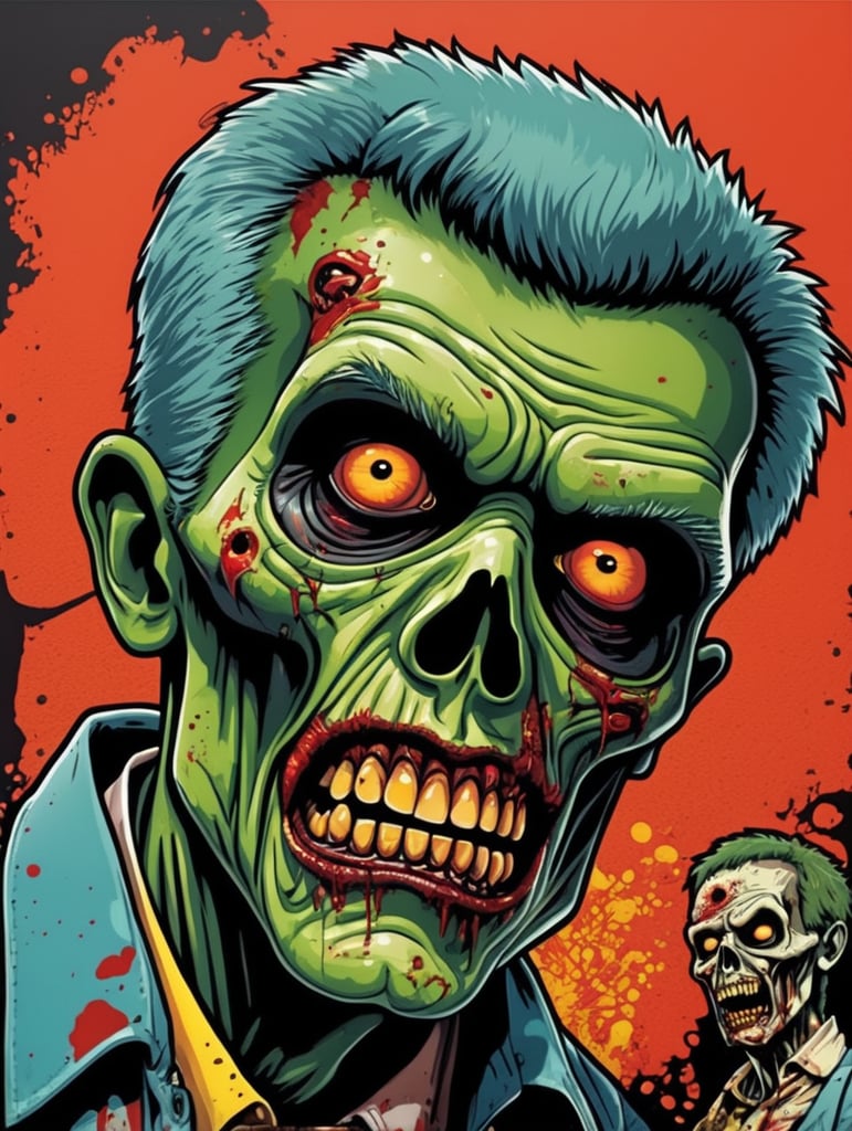 Pop art illustration, sticker, zombie alens