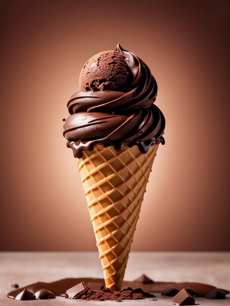 chocolate ice cream cone on chocolate background