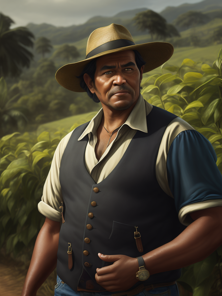 A farmer, portrait, Painting, Oil, Colombia, style of Botero