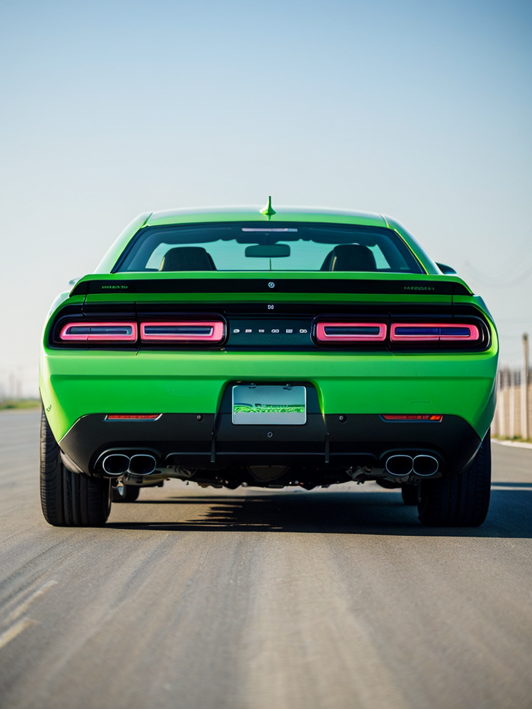 green dodge challenger car with dragon