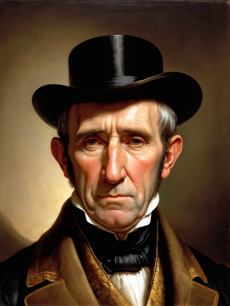Portrait of William Henry Harrison by Rembrandt Harmenszoon van Rijn, sad face, America, so sorry
