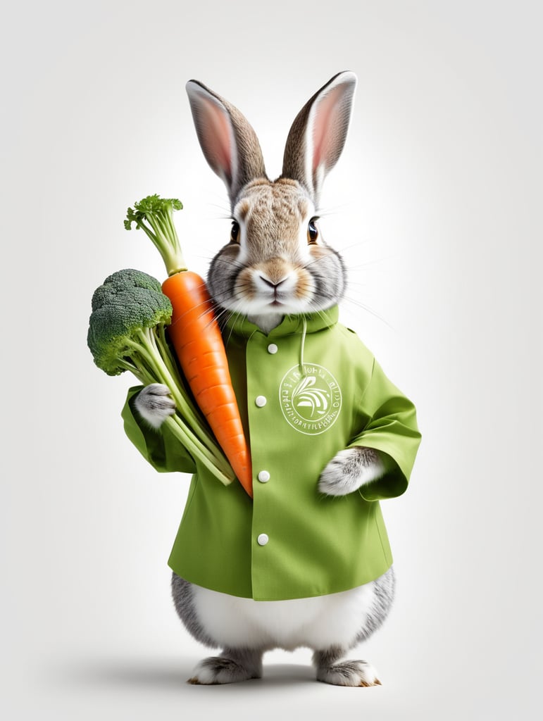 A rabbit wearing a vegetable costume holding, Logo design