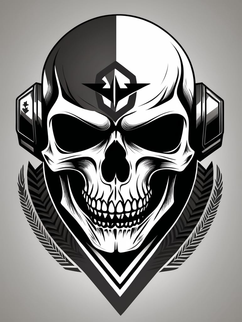 skull military chevron logo, black and white, war Logo, vector image
