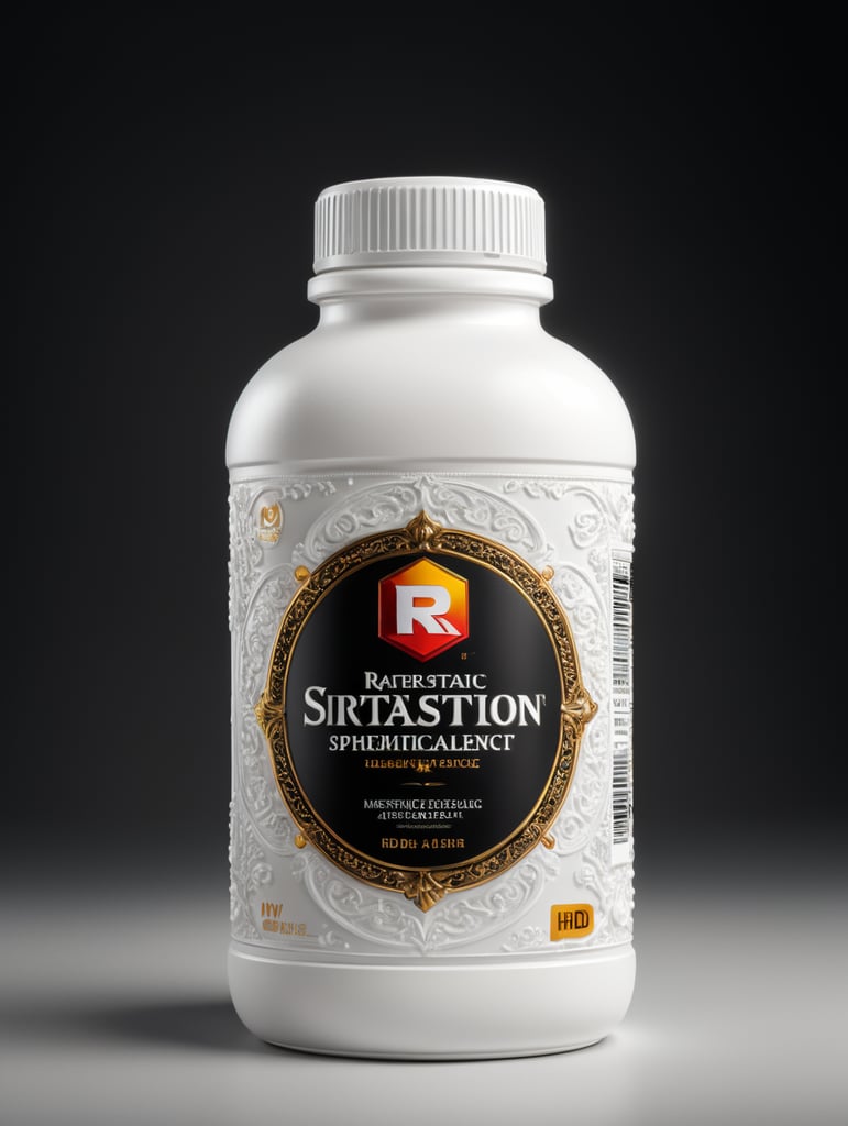 product photography in a White background, white supplement bottle side view, without a label, realistic, Object in the center of the image