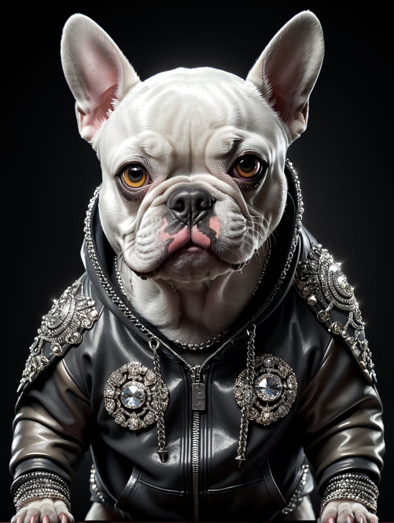 Silver French bulldog, hoodie, bling chain