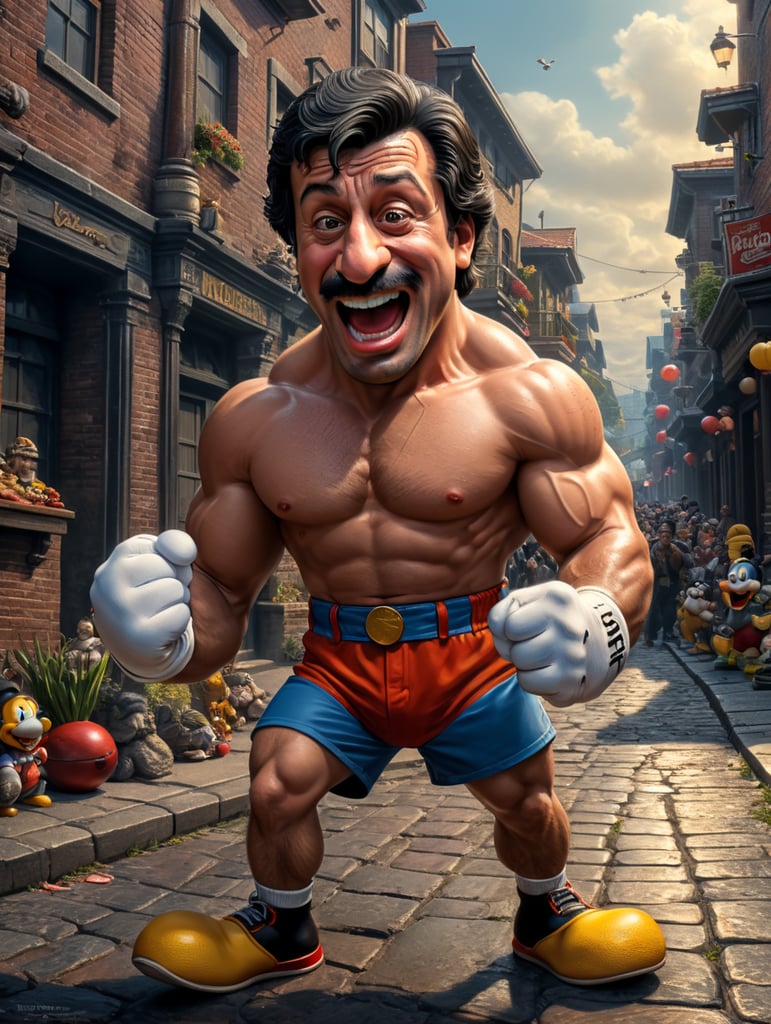 Rocky Balboa as A cartoon character, such as Mickey Mouse, Bugs Bunny, or Homer Simpson.