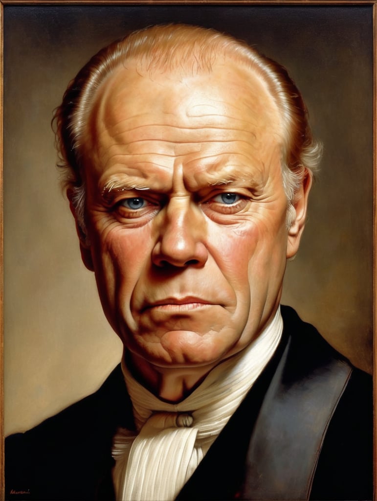 Portrait of Gerald Ford by Rembrandt Harmenszoon van Rijn, sad face, America, so sorry