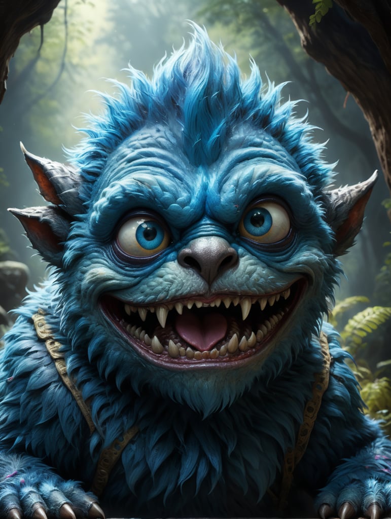 A cute furry creature blue monster