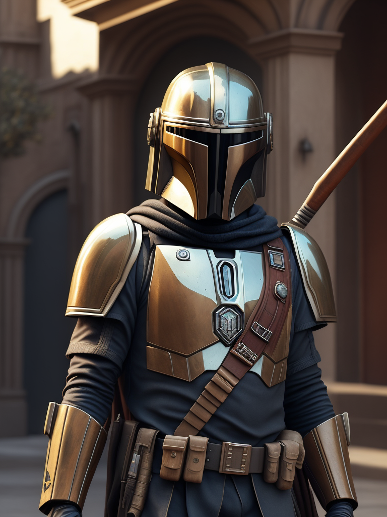 the Mandalorian in the style of Wes Anderson