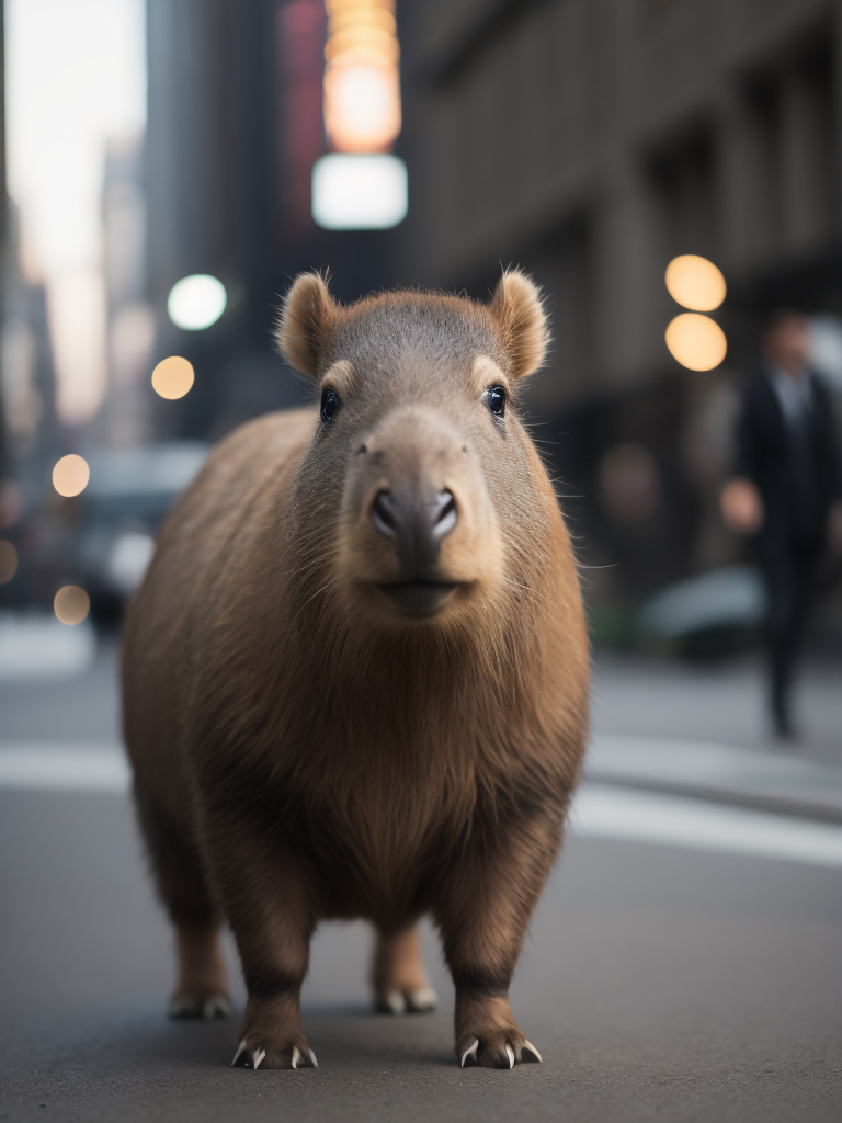 Capybara in a suit walks in new york