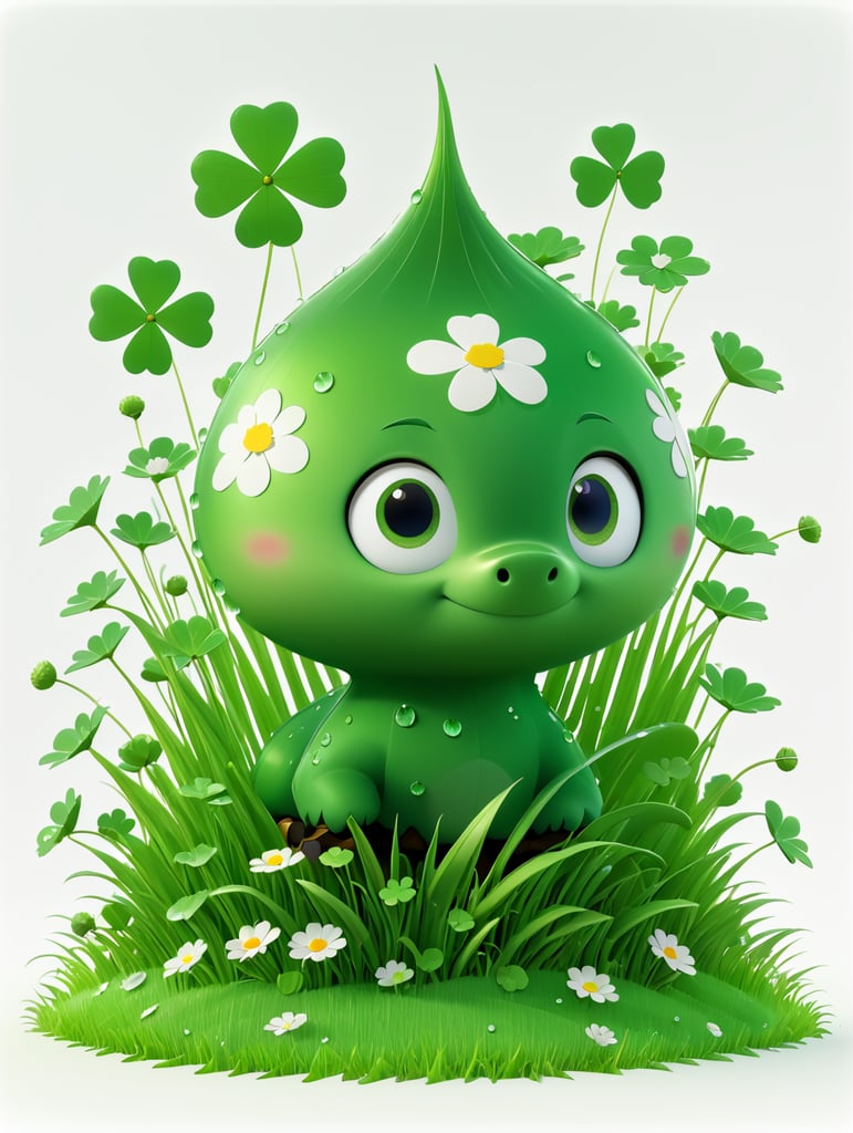 трава с росой и клевер на белом фоне