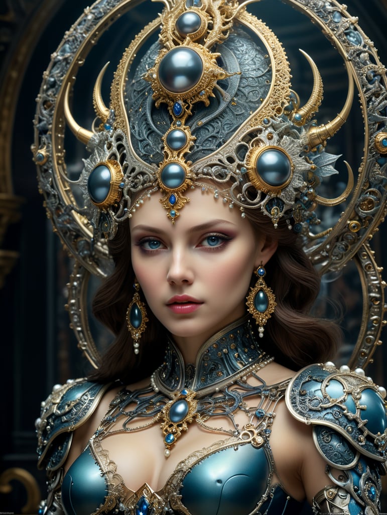 masterpiece portrait of war queen, art of nature mythological colder hues filigree skeletal mechanical dynamic lighting meticulously detailed Giger Dittmann beautiful intricate hyperdetailed dramatic atmospheric maximalist volumetric light backlighting rococo art nouveau artgerm scenic delicate bright soft sharp focusconcept pearls Artstation Anna Dittmann Fantasy Art hyper detailed Digital Painting Greg Rutkowski Hyperrealism Seb Mckinnon Cinema 4D National Geographic Photo