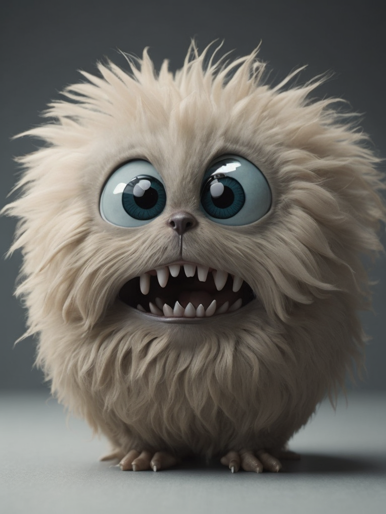 Funny fluffy character, with a smile and big eyes