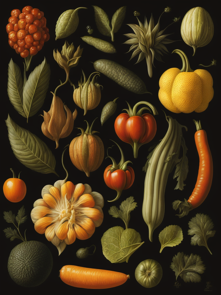 Vegetables ernst haeckel maria sibylla merian, black background