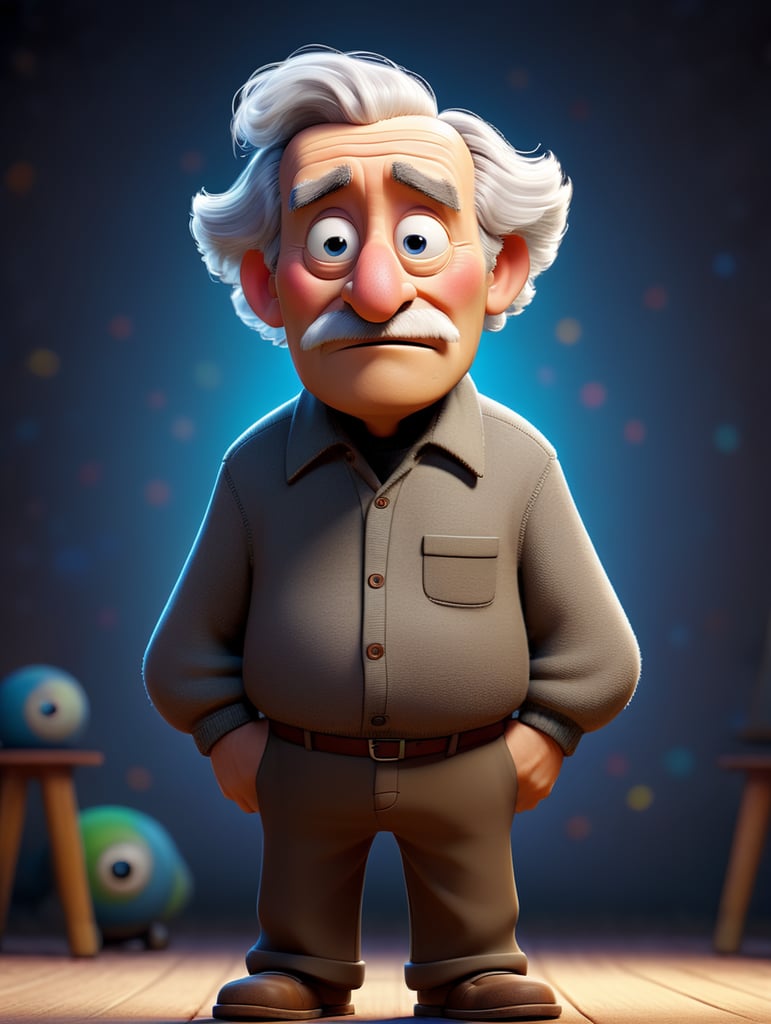 Albert Einstein feliz full body and looking at camera